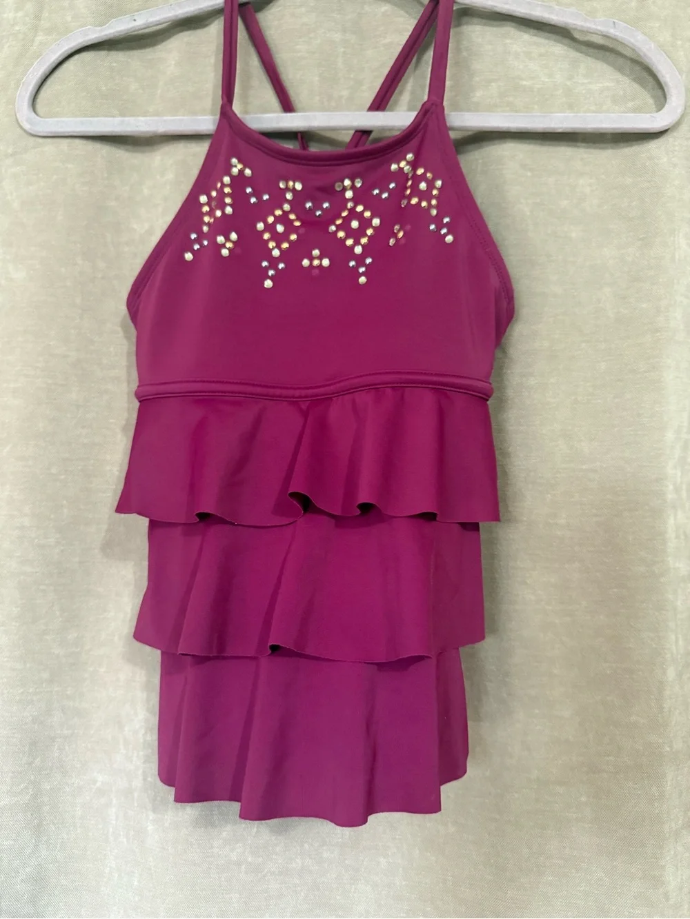 Justice Magenta Ruffle One-Piece Swimsuit with Rhinestone Detail